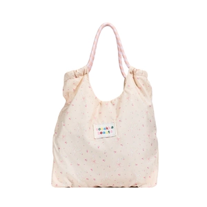 Floral canvas tote bag with cute bunny print and drawstring closure for women