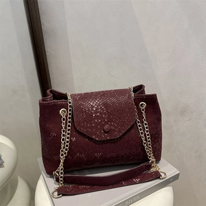Snake Pattern PU Leather Shoulder Bag Women Fashion Large Capacity Gold Chain Crossbody Handbag Elegant Flap Bag