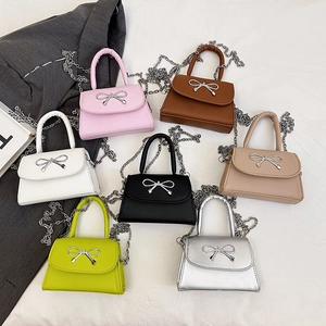 Women Mini Shoulder Bag Trendy Bowknot Flap Messenger Bag PU Leather Small Square Handbag With Chain Strap Casual Purse