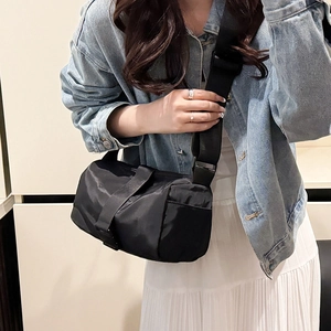Minimalist black oxford crossbody bag with adjustable wide strap for women fitness and daily commute