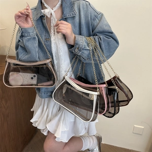 Transparent PVC shoulder bags with metal chain straps in five trendy colors for women