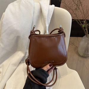 Borsa a Secchiello in Pelle PU Retro da Donna Minimalista con Tracolla a Nodo Piccola Borsa a Spalla e Tracolla Moda