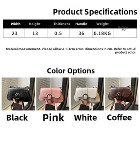 Detailed size chart and multi-color selection for this PU leather underarm square bag