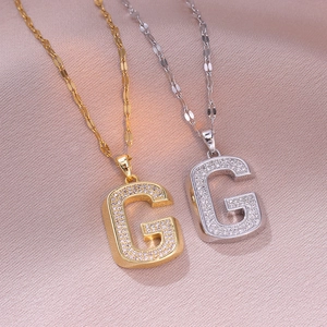 Collana Con Ciondolo Lettera G In Acciaio Al Titanio Con Zirconi Cubici Gioielli Di Moda Retro Semplici Per Donne Ragazze