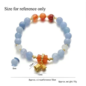 Bracciale in calcedonio blu con campanellini di mughetto e dettagli in agata arancione