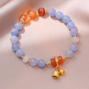 Bracciale Di Perline Con Ciondolo Fiore Di Mughetto Pietra Occhio Di Gatto Agata Lega Elastico Gioielli Da Donna