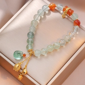 Beaded Bracelet Green Fluorite And Agate Lily Of The Valley Flower Bell Coin Charm New Chinese Style Vintage For Women