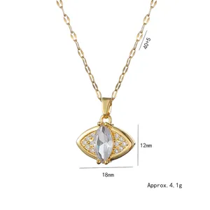 Collier oeil maléfique plaqué or 18 carats avec zircons, chaîne ajustable 40+5cm