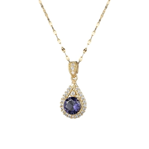 Collana con ciondolo a goccia in zircone viola e catena dorata dallo stile unico