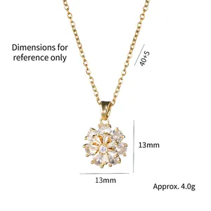 Collana dorata con ciondolo a fiore in zirconi e catena in acciaio inox da 45 cm
