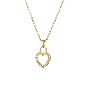 Elegante gouden hartslot ketting met pave-microset stenen en een fijne o-vormige ketting