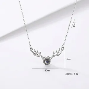 Silver deer antler necklace with projection stone pendant including size measurements