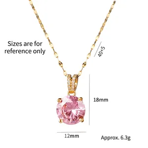 Collier avec pendentif zircon rose géométrique en acier doré, longueur 40+5cm