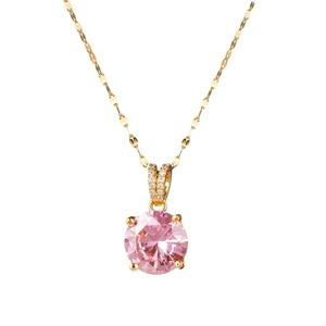 Collier élégant en acier titane doré avec un pendentif rond en zircon rose