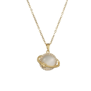 Elegant gold planet necklace featuring a white cat eye stone and sparkling star ring