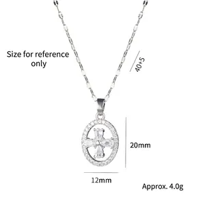Silver four-leaf flower pendant necklace with dimensions 20x12mm and 40+5cm chain