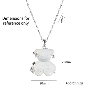 Titanium steel necklace with cute bear pendant and silver star detail, 20mm charm size