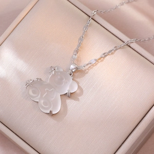 Bear Pendant Necklace Stainless Steel With Zircon Star Inlaid Korean Style Minimalist Jewelry For Women