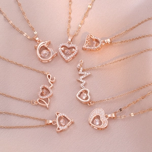 Heart Pendant Necklace Dancing Zircon Rhinestone Stainless Steel Rose Gold Love ECG Wave Elegant Jewelry For Women