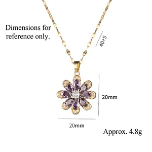 Elegant purple zircon flower necklace in gold finish with 40+5cm adjustable chain
