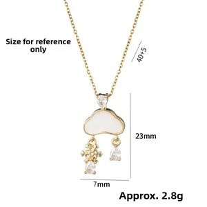Detailed view of cloud necklace with raindrop stones and 23mm x 7mm dimensions