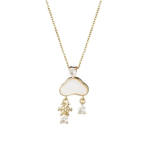 Elegant gold necklace featuring white enamel cloud pendant with snowflake and zircon drops