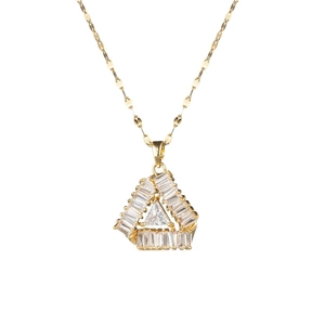 Minimalist gold geometric triangle necklace with sparkling cubic zirconia crystals for women