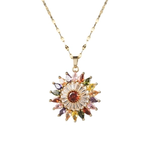 Bunte Sonnenblume Anhänger Halskette mit Goldkette und funkelnden Kristallsteinen