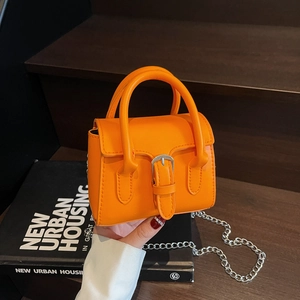 Women Mini PU Leather Handbag With Silver Chain Strap Niche Design Buckle Flap Crossbody Coin Purse Stylish Accessory