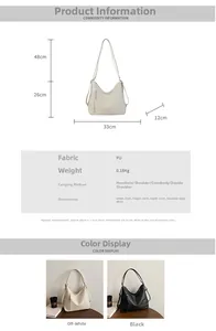 Detailed spec sheet showing PU leather tote bag dimensions and multiple carrying styles