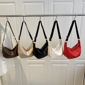 Minimalist PU leather crescent bags in five colors with wide nylon shoulder straps