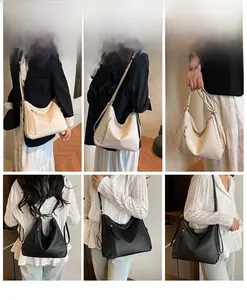 Versatile retro hobo bag shown in multiple carry styles with soft faux leather finish