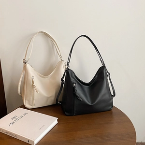 Women Large Capacity PU Leather Tote Bag Fashion Hobo Shoulder Bag With Vertical Zipper Pocket Soft Casual Handbag