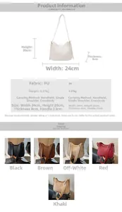 Detailed view of PU leather crossbody bucket bag dimensions and multi-color specifications