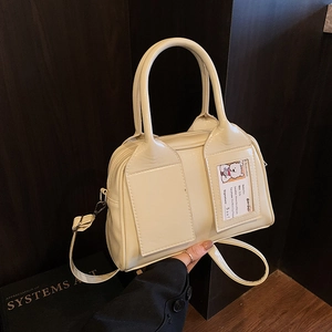 Sac Boston Rétro Femme en Similicuir PU Brillant Sac à Main Métallique Grande Capacité Sac Bandoulière Avec Fente de Carte