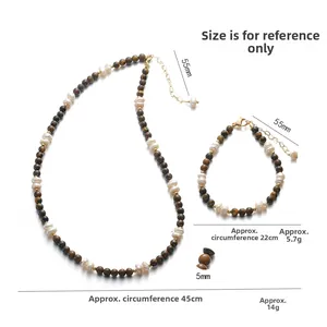 Ensemble collier et bracelet en perles baroques et oeil de tigre avec dimensions