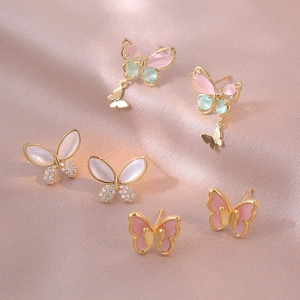 Butterfly Stud Earrings With 925 Sterling Silver Earring Post Copper Zircon Mother Of Artificial Pearl Delicate Fashion For Women