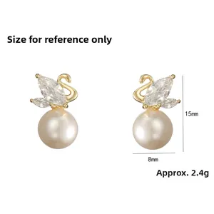 Detailed view of swan pearl earrings with dimensions 15mm by 8mm and approx 2.4g weight