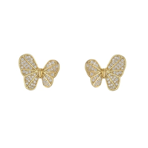 Elegant gold butterfly stud earrings for women with sparkling crystal stones in a pair