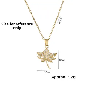 Close-up of maple leaf pendant with pavé cubic zirconia and adjustable 40+5cm chain