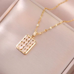 Collier À Pendentif Boulier En Acier Titane Avec Pierre Oeil De Chat Et Zircone Pour Femme Bijoux Fantaisie