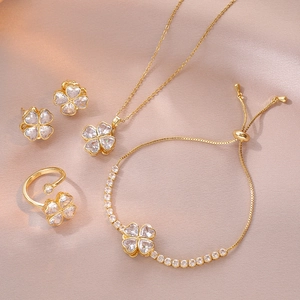 Parure bijoux trèure de bijoux trèfle à quatre feuilles en or avec pétales de zircon blanc