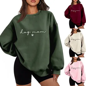 Felpa Dog Mom Donna Misto Cotone Pile Girocollo Manica Lunga Spalla Cadente Vestibilità Ampia Casual Streetwear