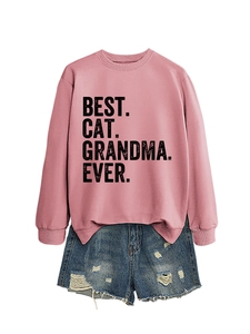Pink Best Cat Grandma Ever sweatshirt and distressed denim shorts casual outfit combo