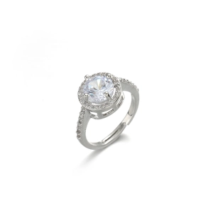 Eleganter silberner Halo-Ring mit großem runden Zirkon und verstellbarem Design