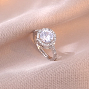 Mode Verstellbarer Offener Ring Runder Zirkon Halo Funkelnder Legierung Schmuck Für Damen Süßer Stil