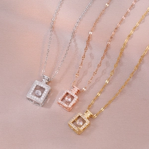 Élégant Collier Pendentif Flacon de Parfum Acier Titane Zircon Incrusté Chaîne Forçat Pour Femme Bijoux de Mode Cadeau de Luxe