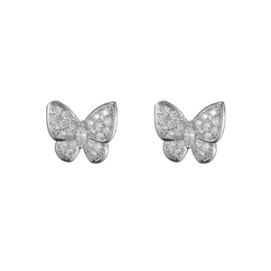 Elegant butterfly zircon earrings in silver-plated titanium steel with micro-pave crystals