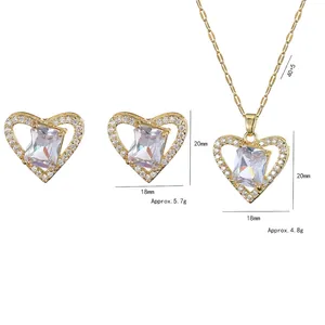 Elegant gold zircon heart jewelry set including necklace and matching stud earrings