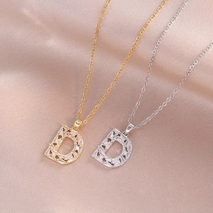 Collier Pendentif Lettre D Acier Titane Zircone Cubique Incrusté Bijoux Mode Luxe Pour Femmes Accessoire Élégant Fête